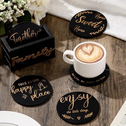 Queekay House Warming Gifts New Home Farmhouse Coasters Set of 6, Gold - Image 6