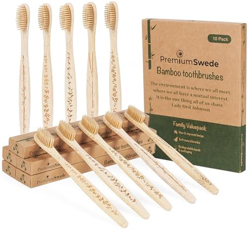 Bamboo Toothbrushes - Biodegradable Eco Friendly Soft Toothbrushes for Adults, Kids - Natural Wooden Toothbrushes with Soft Bristles - 10 Pcs Family Toothbrush Pack by Premiumswede