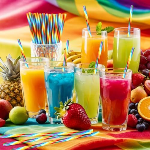 JANYUN 30 Pieces Rainbow Drinking Straws, 9inch Hard Platic Reusable Straws LGBT Gay Pride Colorful Rainbow Striped Straw for Pride Party Favors Decorations with Cleaning Brush - Image 6