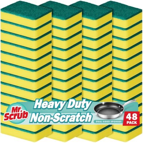 Mr. Scrub Sponges Kitchen Scrub Dish Sponge Scouring Pad, 48 Pack Cleaning Brush Scrubber Supplies for Soap, Dishwashing Dinnerware Sets Pan Pot Towels Cloth Rags Holder Glass Dishwasher Sink Bathroom by MrScrubCleaninghelpers