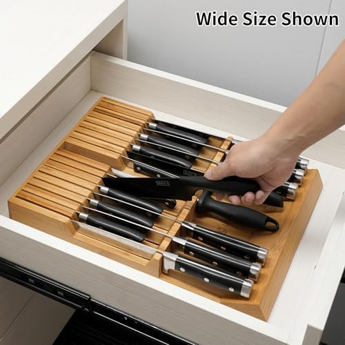Utoplike In-drawer Knife Block Bamboo Kitchen Knives Drawer Organizer Large - Image 2