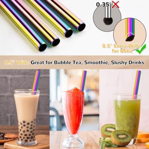 NiHome 8-Pack Stainless Steel Straws for Boba, Smoothie, 10.4” Metal Straws - Image 2