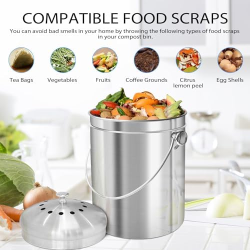 ENLOY Compost Bucket for Kitchen Countertop, 1.3 Gallon, Stainless Steel - Image 5