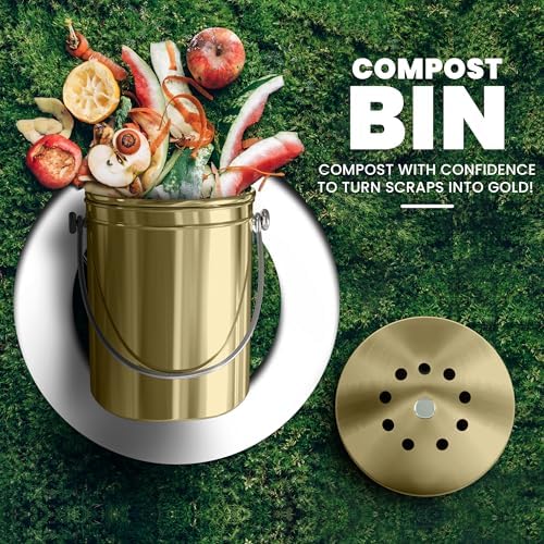 Utopia Kitchen Countertop Compost Bin 1.3 Gallon, Stainless Steel, Gold - Image 2