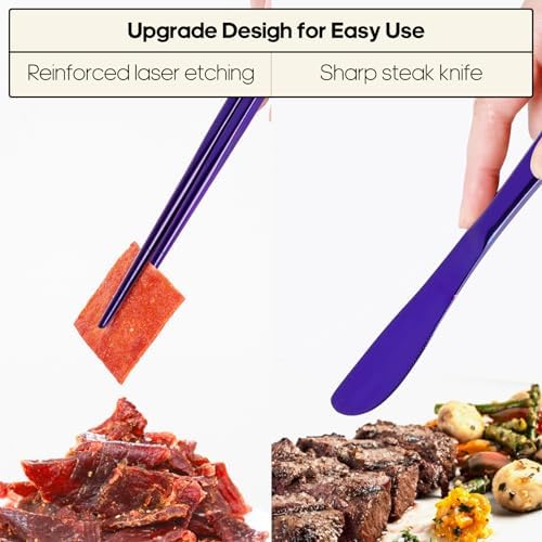 Travel Utensils with Case, Quatish Portable Silverware Set for Work, Stainless Steel Reusable Travel Cutlery Set, Fork and Spoon Set for Camping, EDC Gadgets, Lunch Box for Men, Purple - Image 4