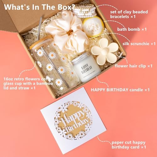 JTEWB Birthday Gifts For Women, Teen Girl, Her, Happy Birthday Gift Box For Girl, Women, Sister, Daughter, Friends, Cute Daisy Aesthetic Glass Cups Gift Set 7pcs - Image 2