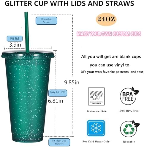 Suertestarry Tumbler with Straw and Lid,Water Bottle Iced Coffee Travel Mug Cup,Reusable Plastic Cups,Perfect for Parties,Birthdays,24oz-5 Pack (Dark Green, 10 pack) - Image 2