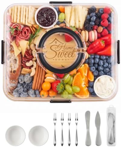 Portable Bamboo Charcuterie Board with Lid, Engraved Home Print by Maxboro