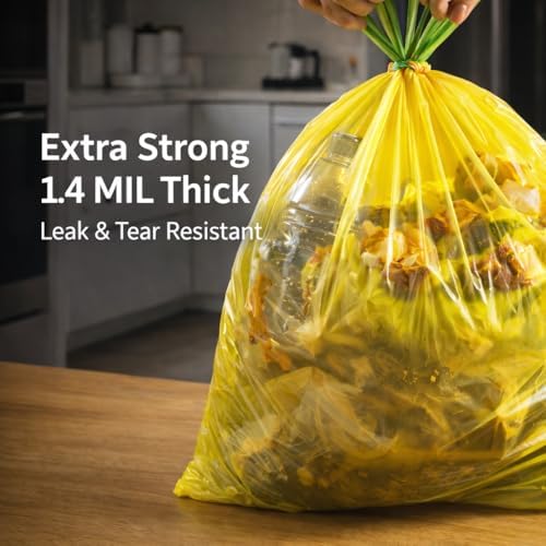 13 Gallon Biodegradable Trash Bags with Drawstring, 75 Count – 1.4 Mil Thick Plant Based Tall Kitchen Garbage Bags with Convenient Tear-free Dispensing, Heavy Duty Leak Resistant Green Garbage Liners - Image 5