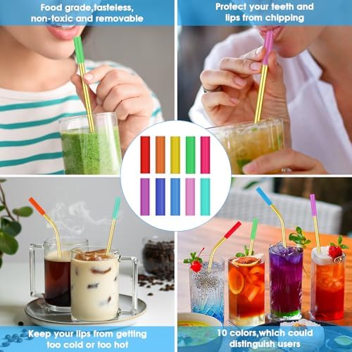 20 Pcs Gold Reusable Stainless Steel Straws,10.5" & 8.5" Reusable Drinking Straws with 20 Silicone Tips 5 Straw Brushes 1 Travel Case,Eco Friendly Extra Long Metal Straw for 20 24 30 oz Tumbler - Image 3