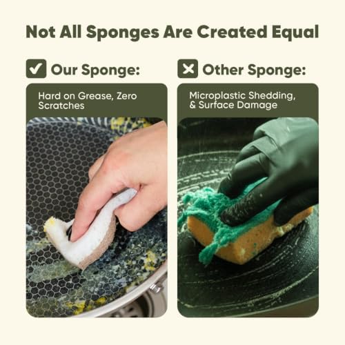 Plant-Based Kitchen Sponges (12 Pack) | USDA Biobased Certified | FSC & PETA Approved | Natural Cellulose & Coconut Scrubber Sponge | S-Shaped Design | Eco-Friendly, Non-Scratch, Non-Toxic & Vegan - Image 5