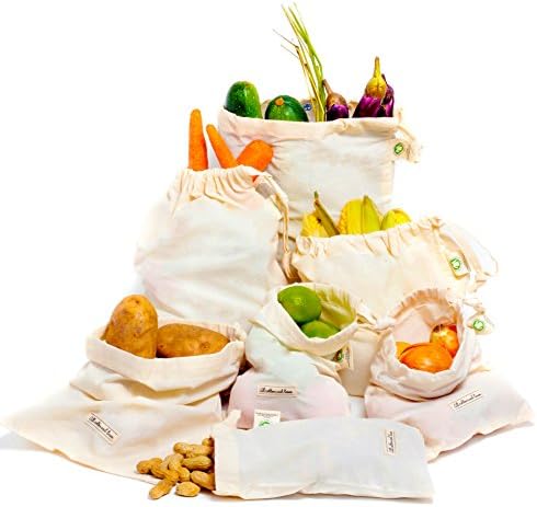 Muslin Cloth Bags, 100% Cotton, Set of 6 X-Large (14 x 18 in), Reusable Food Storage Bags for Fruits, Drawstring Muslin Bag, Produce Bags, Vegetables, Grocery Reusable Shopping Bags by AllCottonandLinen
