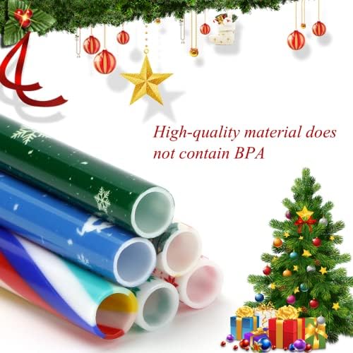 JANYUN 40 Pieces Christmas Straws, BPA-Free 9" Printing Hard Platic Xmas Reusable Drinking Straws for Family or Party Favors Supplies Cleaning Brush Included - Image 3