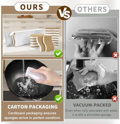 15 Pack Biodegradable Natural Kitchen Sponge - Compostable Cellulose and Coconut Walnut Scrubber Sponge - Eco Friendly Non Toxic Sustainable Sponges for Kitchen Dishes, Non Scratch Cleaning Sponge - Image 5