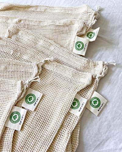 Reusable Mesh Produce Bags - 8 Pack, 100% Organic Cotton Reusable Net Vegetable Bags - Environment-friendly & Washable Fruit, Vegetable & Produce Sacks (2 X Large, 2 Large, 2 Medium, 2 Small) - Image 4