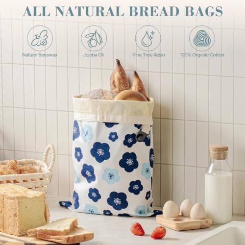 Beeswax Bread Bags for Sourdough, Reusable Bread Bags for Homemade Bread, 2 Pack Natural Cotton Beeswax Storage, Natural Cotton Beeswax Bags, Large Capacity - Image 3