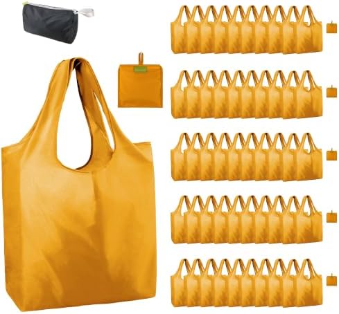BeeGreen Orange Reusable Grocery Bags Wholesale Pumpkin Reusable Kitchen Bags Bulk Foldable-Machine Washable with Zipper Storage Pouch 50 Packs by BeeGreen