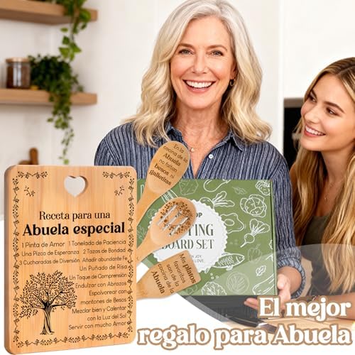 Regalos de cumpleaños para Abuela - "Receta para una Abuela especial". Juego de tablas de cortar y utensilios de bambú grabados. Regalos de cumpleaños para Abuela. Spanish Grandma Cutting Board - Image 2