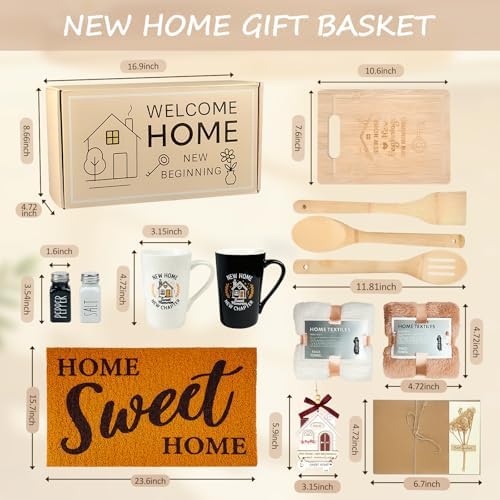 House Warming Gifts New Home Closing Gift Basket with 2 Coffee Mug and Welcome Mat New Home Box Housewarming Present for Couple,Home Buyers,Women,Men,Friend - Image 2