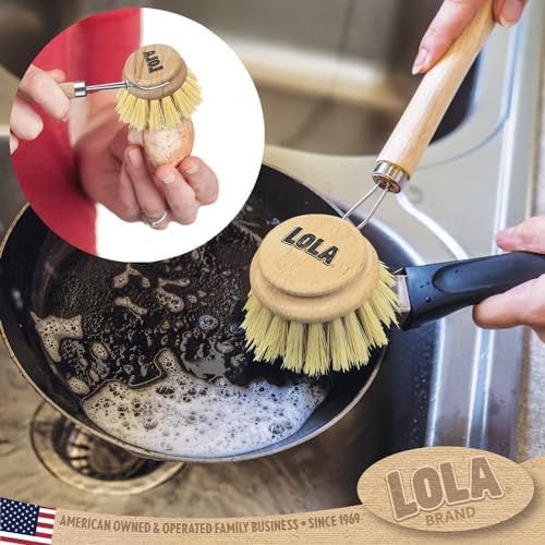 LOLA Dishwashing & Vegetable Brush The Original, 72 Pack, 3" Head, Sustainable Wood Handle w/Tampico Fiber Bristles, Safe for Non-Stick Pans, Dishes, Cast Iron Skillet - Easy Head Only Replacement - Image 3