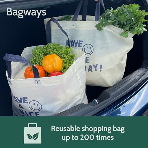 Bagways 10 PACK Reusable Grocery Bags with Handles, Durable, Foldable, Washable Eco-Friendly Shopping Totes, 14x6.5x14 Inch, Have a Nice Day - Image 5
