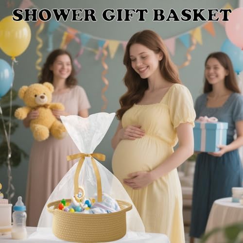 Woven Rope Basket - Baby Gift Basket with Bag & Ribbon - Image 6