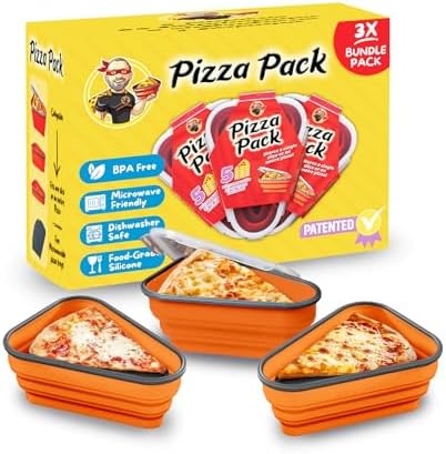 PIZZA PACK The Perfect Reusable Pizza Storage Container with 5 Microwavable Serving Trays - BPA-Free Adjustable Pizza Slice Container to Organize & Save Space, Orange 3 pk by PizzaPack%E2%84%A2