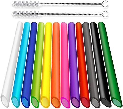 ALINK 12 Pcs Reusable Boba Straws, 10.5 Inch Smoothie Straws with 2 Brushes by ALINK