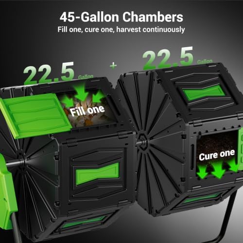 Compost Tumbler, Easy Assemble & Efficient Outdoor Compost Bin, 45 Gallon/170 Liter Large Dual Chamber Rotating Composter for Garden, Kitchen, and Yard Waste, Green Door - Image 4