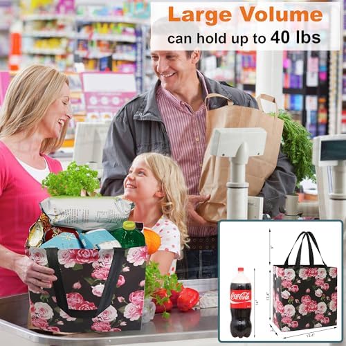 BeeGreen Flower Reusable Shopping Bags For Groceries 6 Pack- Large Foldable Tote Bags- Strong Handles for Heavy Groceries, Perfect for Supermarket, Farmers Market, and Storage Organization - Image 5