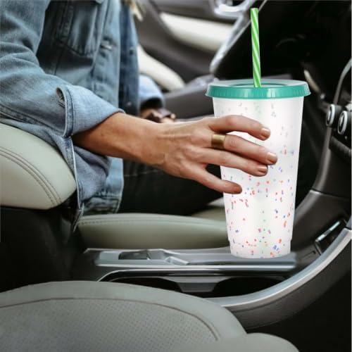 Color Changing Cups, 12 Pack 24oz Plastic Tumblers, Reusable Iced Coffee & Smoothie Cups with Lids and Straws for Parties and Travel (Rainbow, 12 Pack) - Image 5