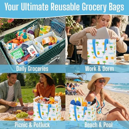 VENO 4 Pack Large Grocery Bag Reusable Shopping Bags with Hard Bottom - Image 5