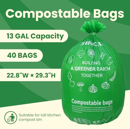 13 Gallon Compostable Trash Bags, 40 Bags Compost Bags for Countertop Bin, Camping Toilet Bags for Portable Toilet, BPI Certified and Meet The ASTM D6400 Standard - Image 2