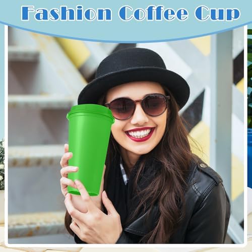 FillTouch 12 Pcs 16 oz Reusable Coffee Cups with Lids, Soft Tones - Image 5