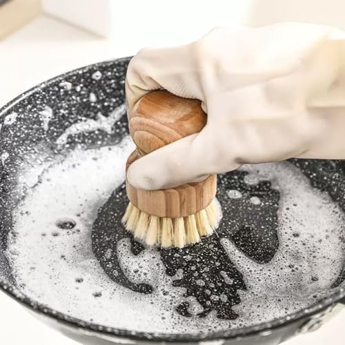 Bamboo Dish Brush,2PCS Wood Dishes Scrub Brush,Kitchen Dish Brush Natural Sisal Bristles with Hook for Cleaning Dishes,Sink, Cast Lron Pan/Pot - Image 7