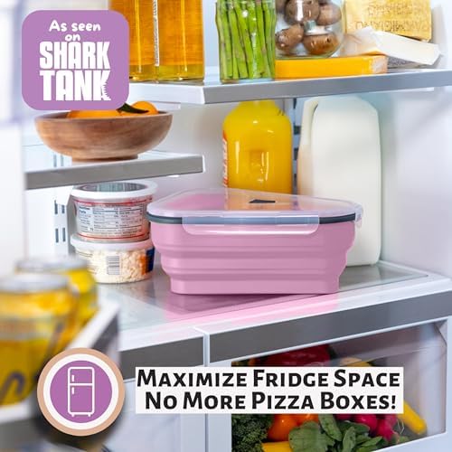 PIZZA PACK The Perfect Reusable Pizza Storage Container with 5 Microwavable Serving Trays - BPA-Free Adjustable Pizza Slice Container to Organize & Save Space, 2 Pack, Pink - Image 3