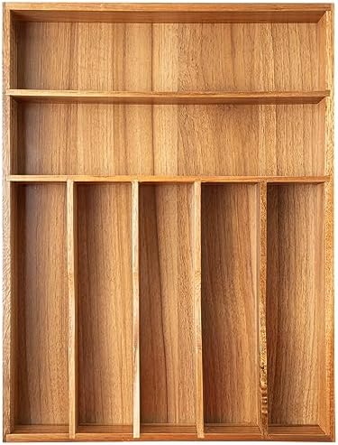 Besilord Silverware Organizer Kitchen Drawer Organizer Utensil Organizer Acacia Silverware Holder Cutlery Organizer in Drawer Flatware Organizer Tray(7 slots, Acacia by Besilord