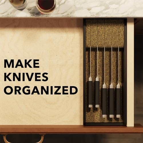 SpaceAid Knife Drawer Organizer Bamboo Insert Dock, Kitchen Steak Knives Holder Organizers Block for Drawer in Storage Organization (Small, Black) - Image 3