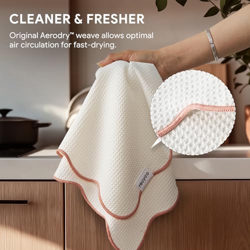 RECYCO Waffle Kitchen Towel Set of 2 - Quick Dry Microfiber Sustainable Dish Towels - Ultra Absorbent Reusable Cleaning Tea Towels - Lightweight Hand Towels,16”x 28”, Coral Pink - Image 4