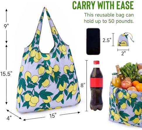Stelle Lightweight Reusable Grocery Bag with Handles Ripstop Nylon Foldable Tote Shopping Bags for Travel and Groceries - Image 3