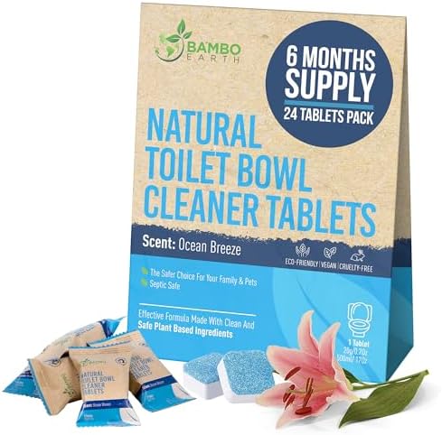 Natural Toilet Bowl Cleaning Tablets - Eco Friendly Products & Cleaning Supplies Bathroom Cleaner Refill Tablet Pack Of 12/24/48 Tabs (24) by BAMBOEARTH