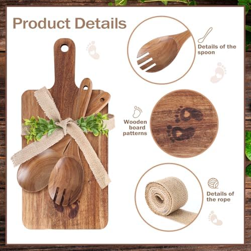 Housewarming Gift Set New Home Gifts for Friends Acacia Wooden Kitchen Charcuterie Boards with Salad Spoons and Spatulas—Floral Design for New Home Kitchen Decor - Image 3
