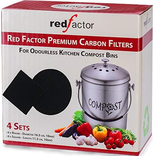 RED FACTOR 8 Pack Extra Thick Charcoal Filters for Kitchen Compost Bins - Activated Carbon Replacement Filters for Odor Free Buckets (4 Round, 4 Square) - Image 5