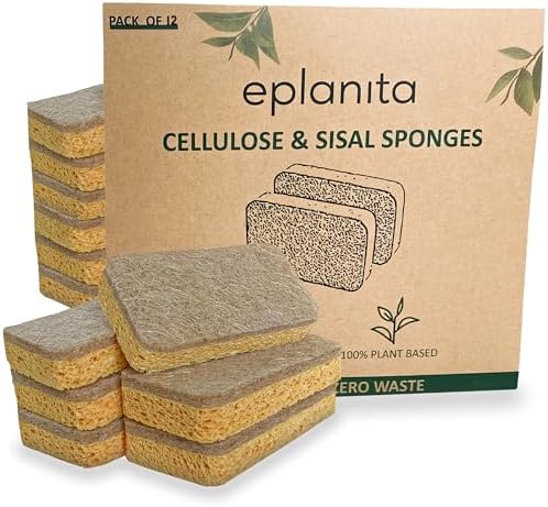 eplanita Natural Plant Based Scrub Sponges (12 Pack), Non-Scratch, Biodegradable Eco Scourers for Kitchen and Bathroom by eplanita