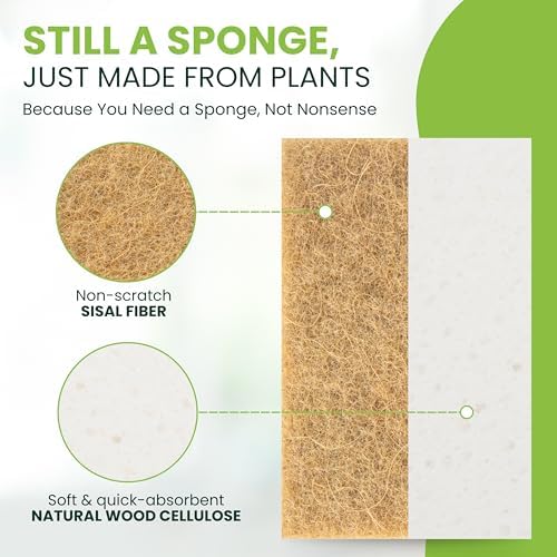 Tieralia Natural Dish Sponge Set – 6-Pack Eco-Friendly & Compostable Scrubbers | Cellulose & Sisal | Non-Toxic, Odor-Free, Reusable Kitchen Sponges for Dishes, Sink, Pots & Pans - Image 3