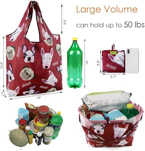 BeeGreen Heavy Duty Bulk Large Reusable Grocery Bags 6 Pack - Foldable Sturdy Recycled Cloth Animal Print Shopping Totes with Handles -Reusable Gifts Bags for Groceries, Travel, Storage & Women - Image 3