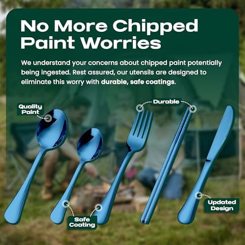 Taplord Portable Travel Silverware Set With Case, Includes 5 Pcs of Travel Utensils With Case, Stainless Steel Flatware Set For Camping, Easy to Travel, Lightweight (Blue) - Image 3