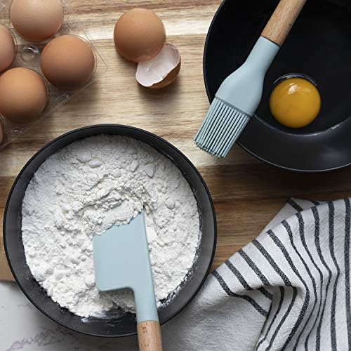 Country Kitchen Non Stick Silicone Utensil Set with Rounded Wood Handles for Cooking and Baking, 6 Piece Set, Mint - Image 6
