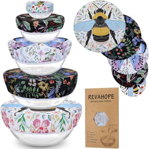 5Pcs Reusable Beeswax Elastic Bowl Covers for Bread Proofing and Food Cover by Revahope