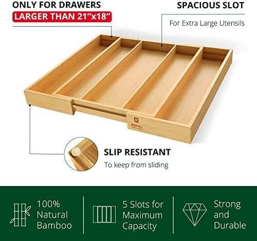 ROYAL CRAFT WOOD Luxury Bamboo Kitchen Drawer Organizer - Silverware Organizer - Utensil Holder and Cutlery Tray with Grooved Drawer Dividers for Flatware and Kitchen Utensils (5 Slot, Natural) - Image 5